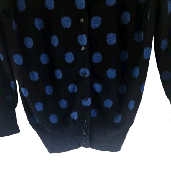 Philosophy Dane Lewis Cashmere Black Blue Polkadot Button Front Sweater Size M - Picture 3 of 7